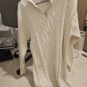 Sunday Best Cream Zip-Up Cable Knit Sweater Dress